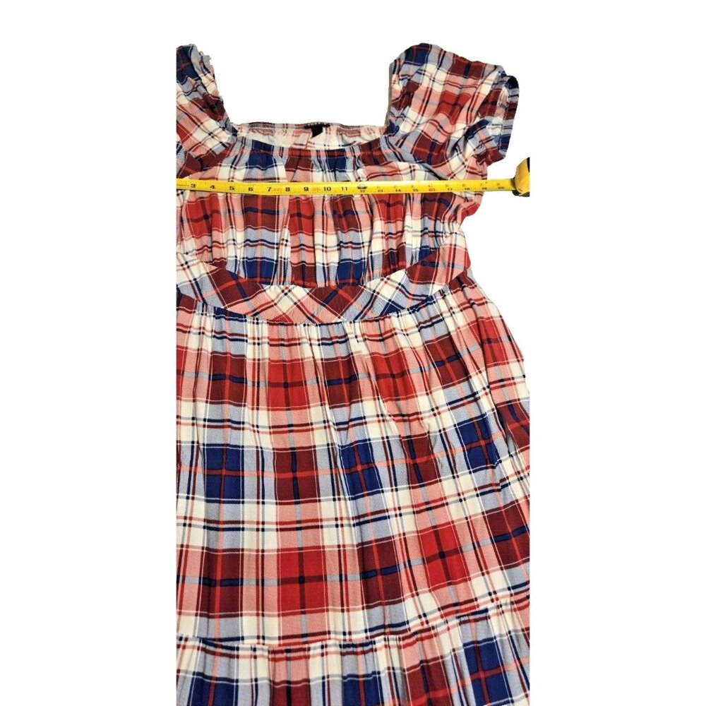 Torrid Puff Sleeve Tiered Challis Plaid Red White & Blue Prairie Maxi Dress 1X - Picture 5 of 16